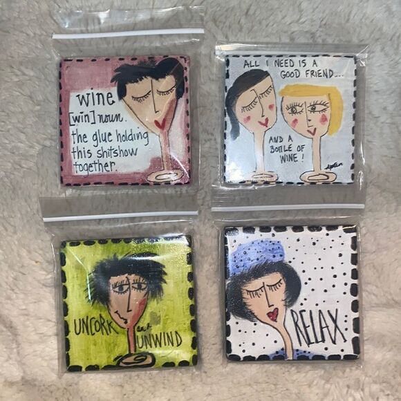 Deb Peters Set of Four Hand Painted Coasters! - Picture 1 of 7